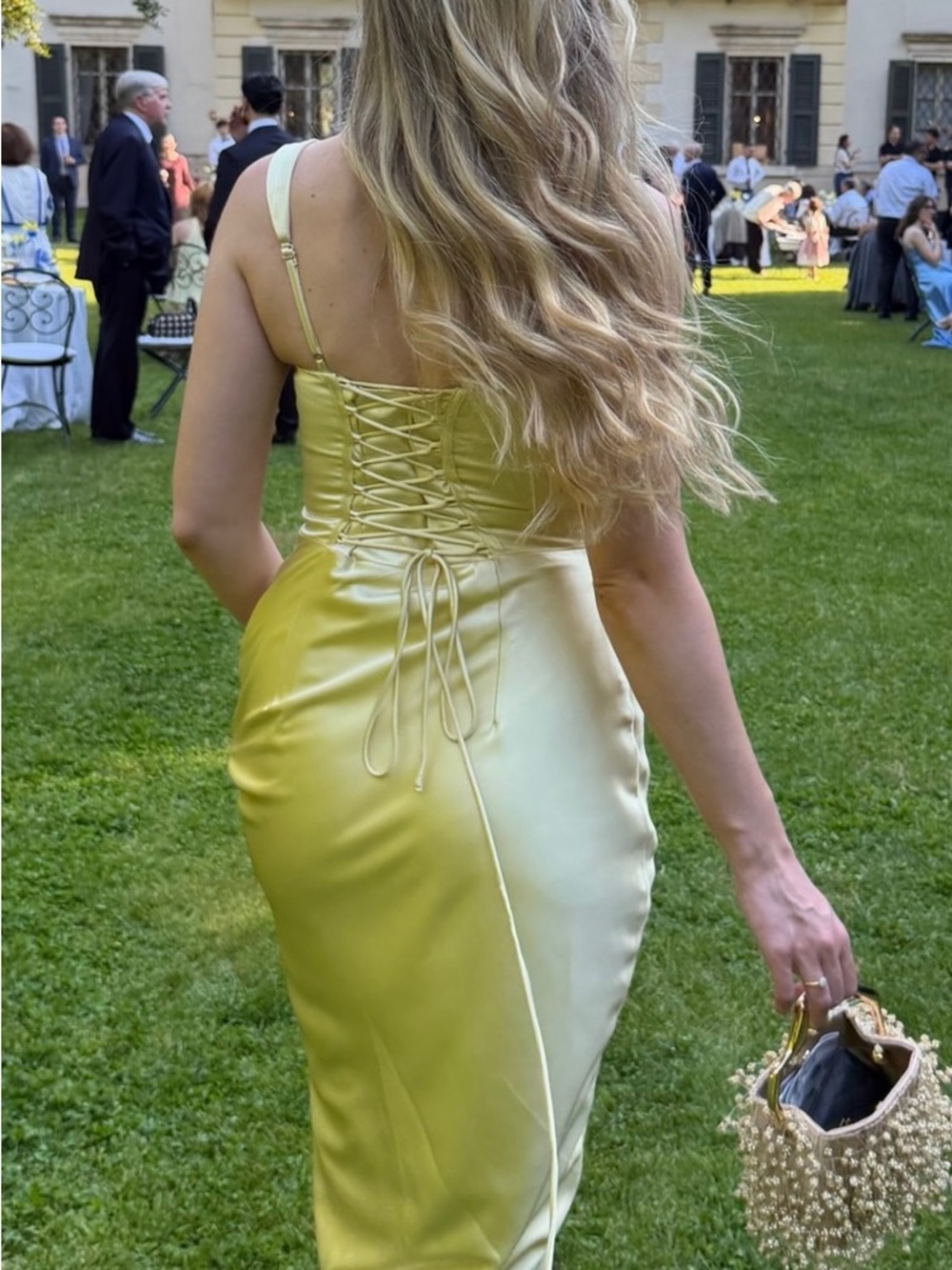 Elegant Satin Maxi Dress in Pale Yellow - Picture 2 of 2